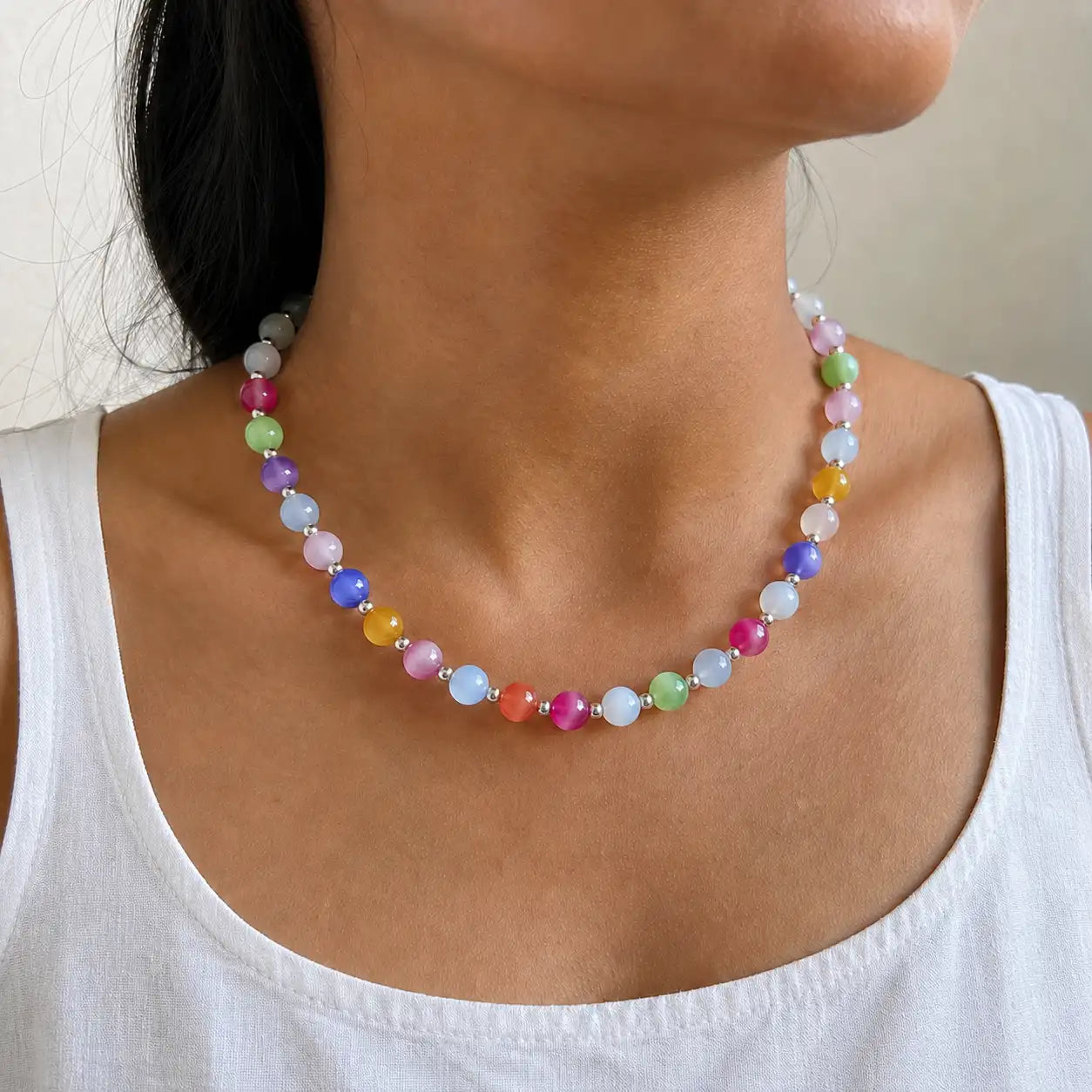 SunShift — UV Colour Changing Bead Necklace | Pastel Indoors, Rainbow in Sunlight